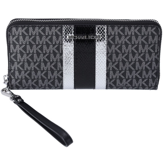 Michael Kors Jet Set Large Continental Wallet MK Center Stripe Black Multi - Picture 1 of 3